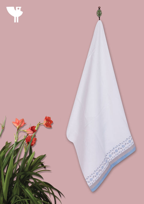 Handloom Cotton Bath Towel With Block Print Border